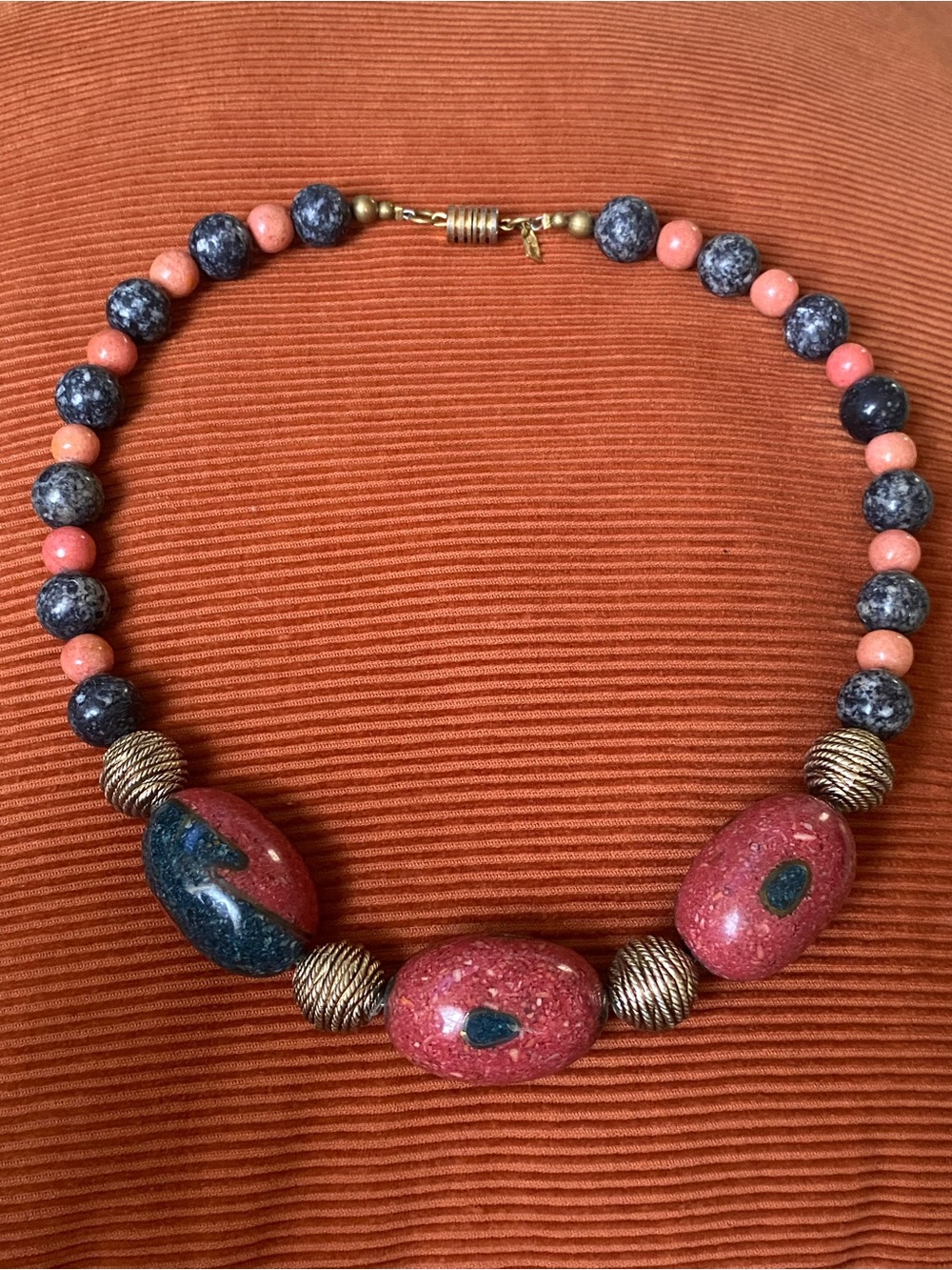 Vintage Gemstone Imitation Beaded Necklace Signed